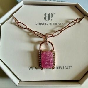 Bomb Party Rose Gold Pink Crystal Padlock Necklace | Removable Pendant | NWT